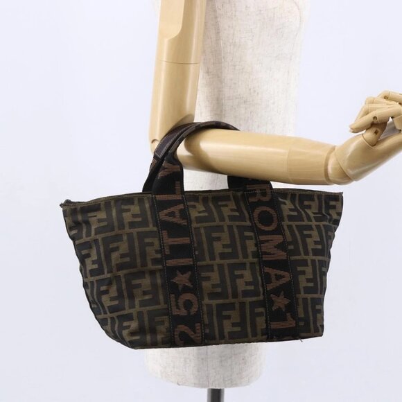 FENDI Zucca Canvas Hand Bag Black Brown Auth 148958 - Picture 1 of 16